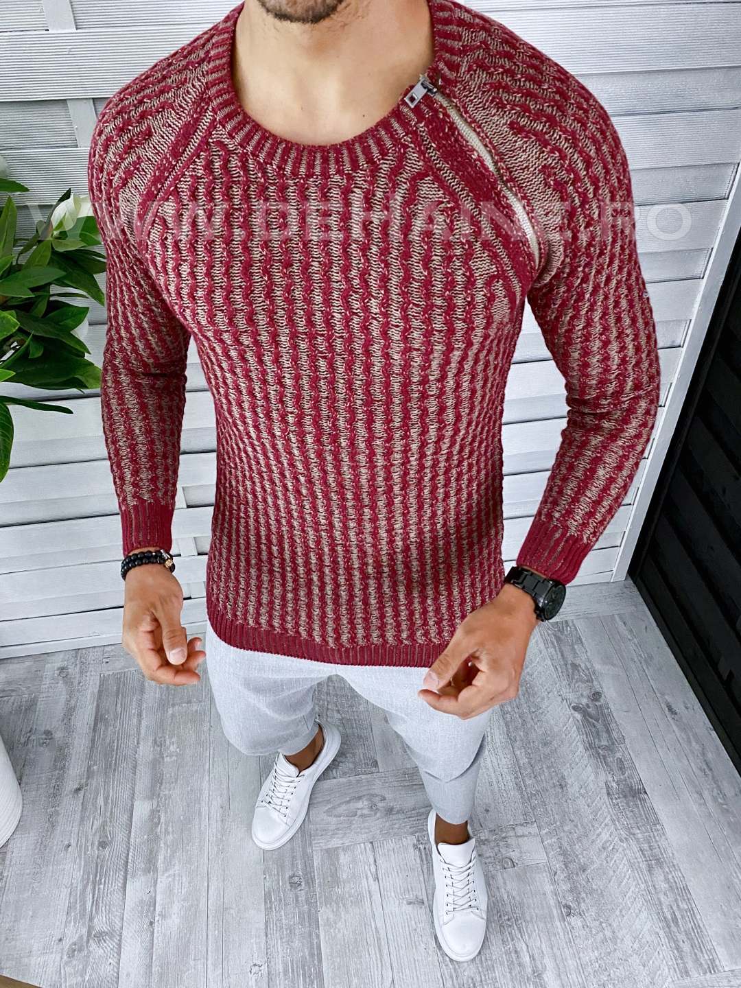 Pulover barbati gros slim fit bordo t3711 i12-2*